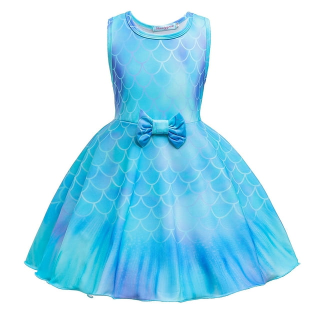 HAWEE Déguisement de Princesse Robe Courte Mermaid Princesse Tenue de Fête d'Anniversaire Cosplay pour Filles