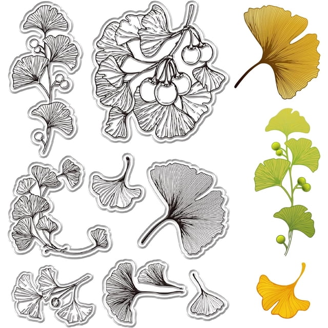 Sellos transparentes de silicona reutilizables con diseño de hojas de ginkgo, primavera y otoño.