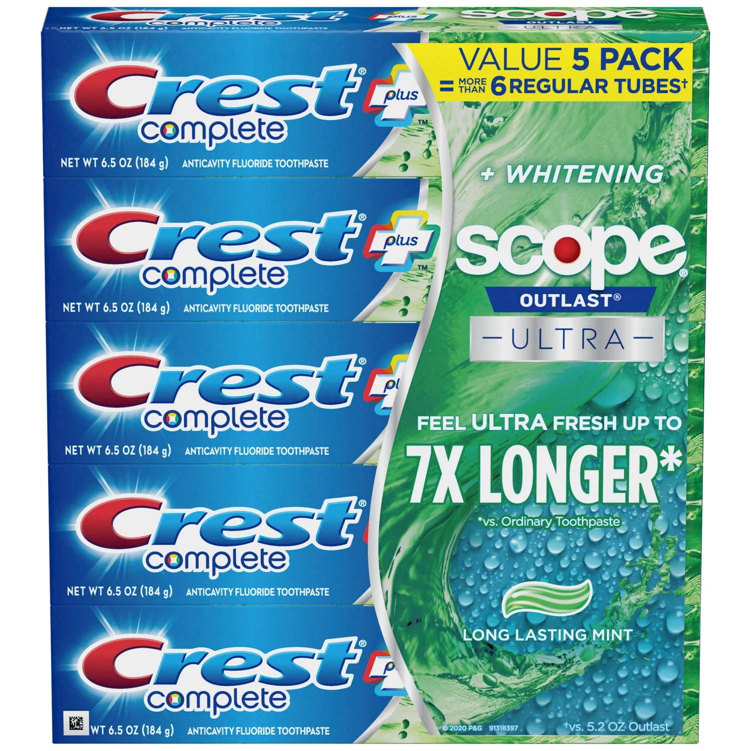 Crest Complete Whitening + Scope Toothpaste, 6.5 Ounce (5 Pack)