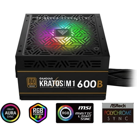 Gamdias KRATOS 600W PC Power Supply ATX, Bronze, ARGB lighting