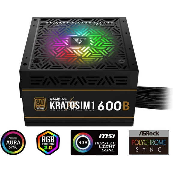 Gamdias KRATOS 600W PC Power Supply ATX, Bronze, ARGB lighting