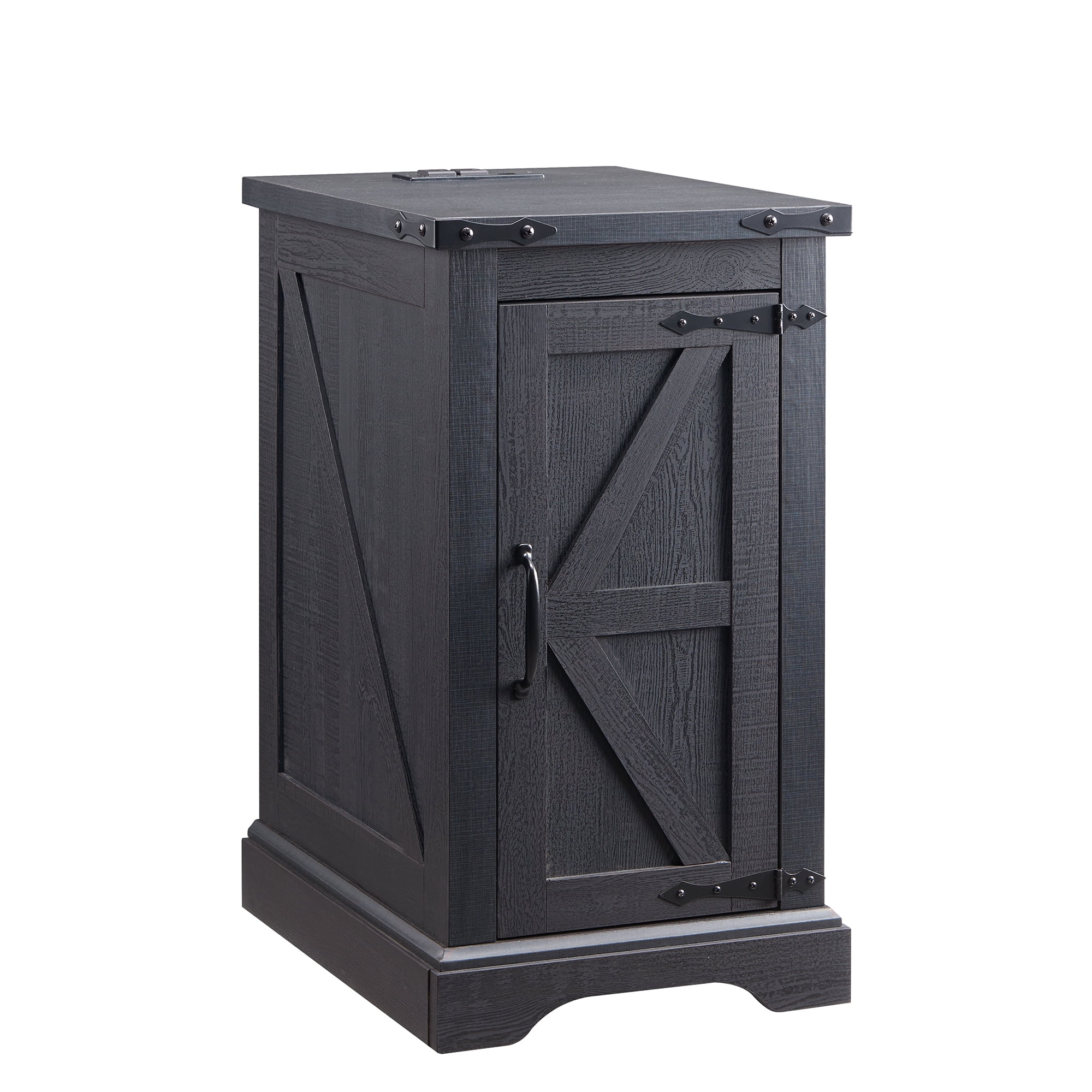 T4TREAM Farmhouse Nightstand with Charging Station, Wood End Table Side Table, Black