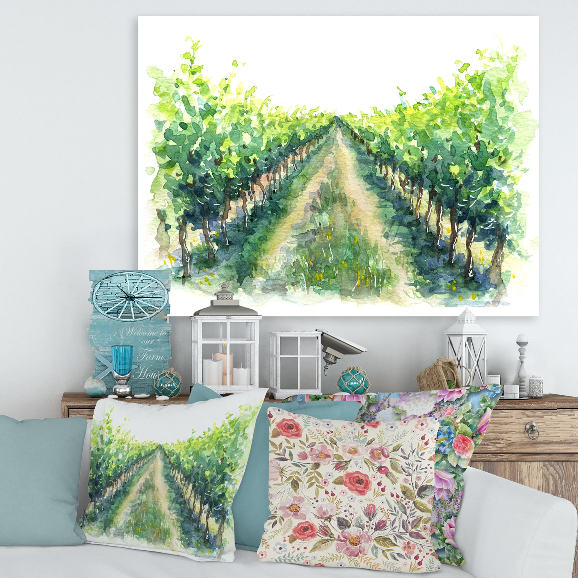 Designart ' Rural Scene Vineyard Path ' Traditional Canvas Wall Art Print