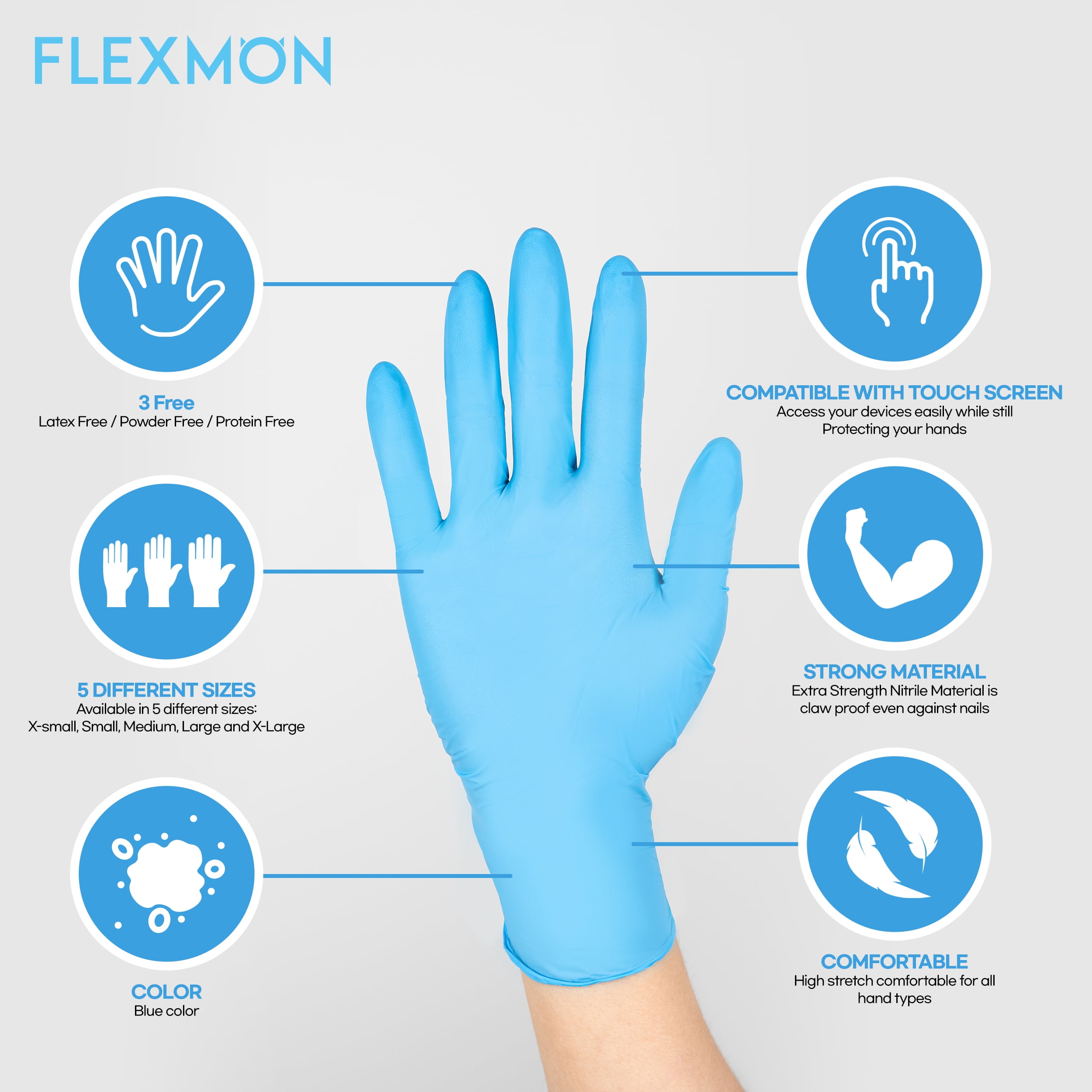 Nitrile Exam and Medical Disposable Gloves, 4.2 Mil, Small 1000/Box by FLEXMON