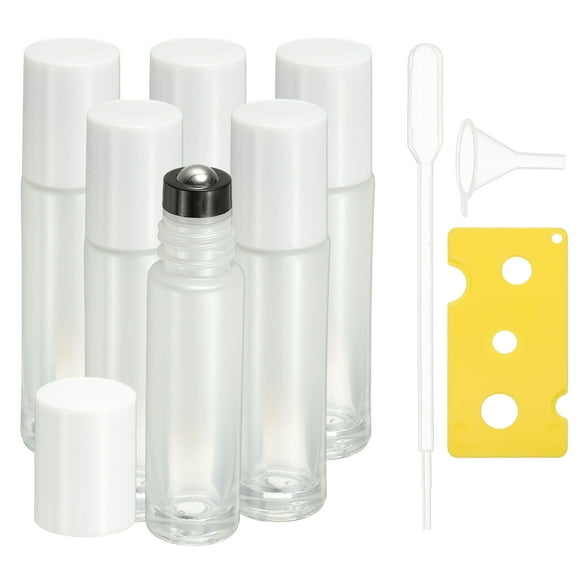 Uxcell 5 Pcs Essential Oil Roller Bottles, 10ml/0.34oz Glass Roller Bottle Refillable Mini Leak-proof Roll on Bottles Containers for Essential Oils Perfume Fragrance, Pearl White