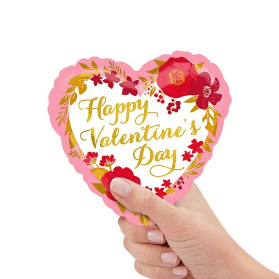 9 inch Happy Valentine'S Day Floral Wreath Mini Shape (Air-Fill Only) Foil Mylar Balloon - Party Supplies Decorations