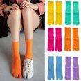 thumbnail image 2 of Women Men Ribbed Cotton Split Toe Kimono Tabi Crew Socks Harajuku Neon Solid Color Skateboard 2 Finger Flip Flop Sandal Casual Mid Tube Hosiery, 2 of 21
