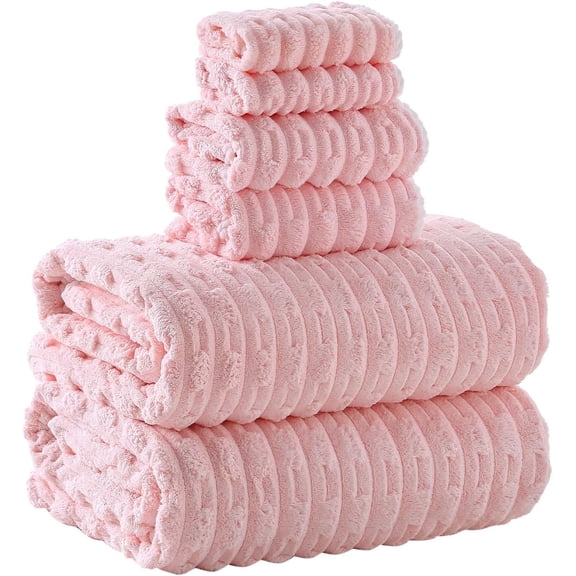 40x80 Inches Oversized Bath Sheets Extra Large Bath Towels Set of 6 for Adults Super Soft Quick Dry Lightweight Lint Free Absorbent Stripe Microfiber Shower Towels (Pink,6 Piece)