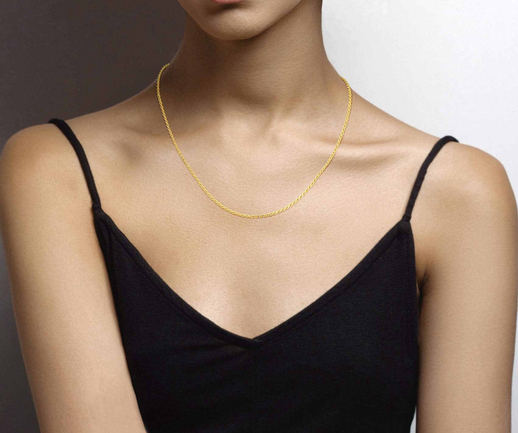 Miabella Solid 18K Gold Over Sterling Silver Italian 2mm, 3mm Diamond-Cut Braided Rope Chain Necklace for Men Women, 925 Sterling Silver Made in Italy (2mm, Length 18 Inches(women's average length))