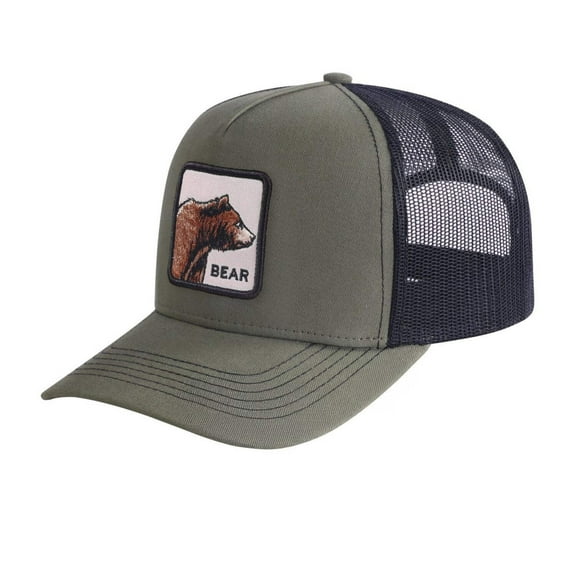 Unisex Embroidered The Bear, 5-Panel Trucker Hat, Olive Green/Black, Adjustable Fit