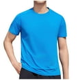 thumbnail image 4 of Elvqul Mens Workout T-Shirts Blue T Shirts Sports Short Sleeve Elastic Everyday Pullover Casual Shirts for Men Solid Color, 4 of 5