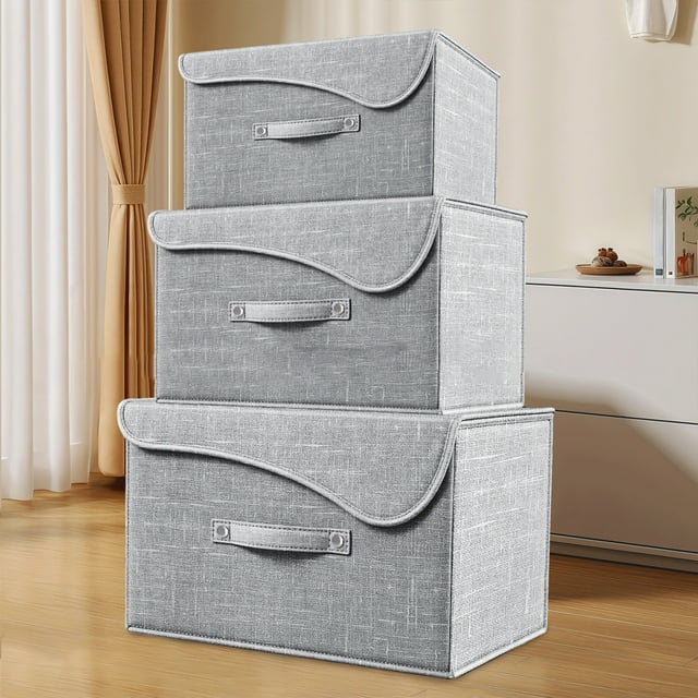 Caja de Almacenamiento Plegable con Tapa Curva para Algodón y Lino | Gris Poliéster | 25 X 20 X 17 Cm | 410 G | Yyz251013006A