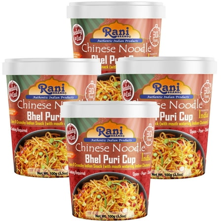 Rani Chinese Noodle Bhel Puri Cup (Spicy & Crunchy Indian Snack w/mouth watering Indian Chutneys) 3.5oz (100g), Pack of 4 ~ Ready to Eat | Vegan | NON-GMO | Indian Origin