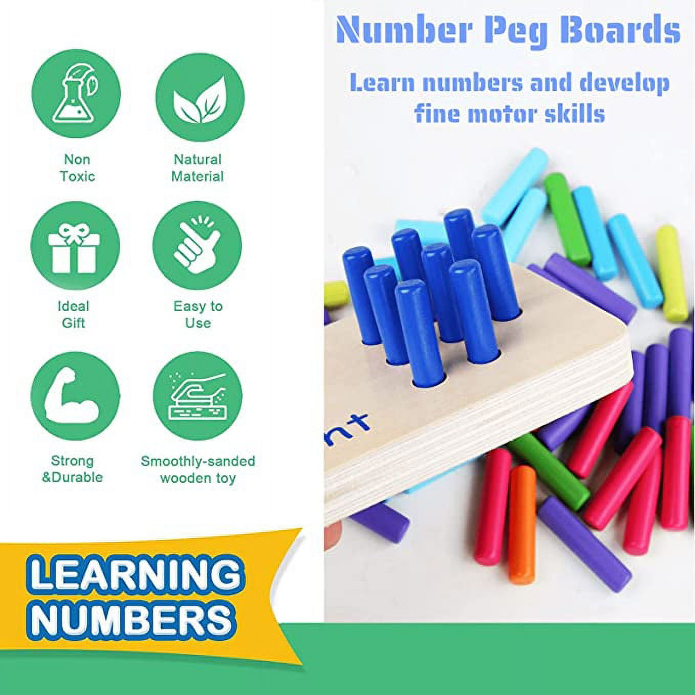 Hirger Wooden Counting Number Peg Board: Math Manipulatives Materials  Montessori Toys for 3 4 5 Year Old Kids, Preschool Early Learning  Educational