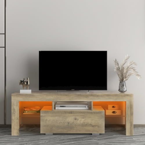 TV Stand for TVs up to 70 inch with LED RGB Lights, Flat Screen TV Cabinet, Gaming Consoles for Lounge Room, Living Room and Bedroom, 51.2''×13.8''×17.7'' White