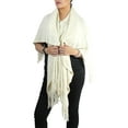 thumbnail image 2 of V-Neck Poncho with Metallic Threaded Braids Ivory, 2 of 2