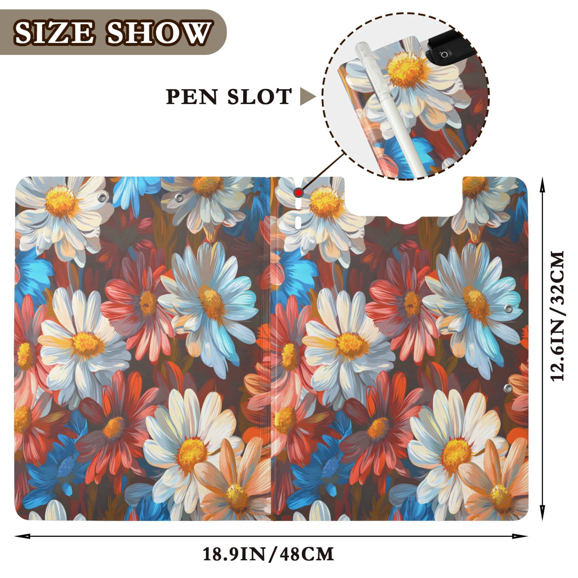 FORMRS A4 Clipboard Folder with Pen Holder Horizontal Foldable School Office Binder, Vibrant Floral