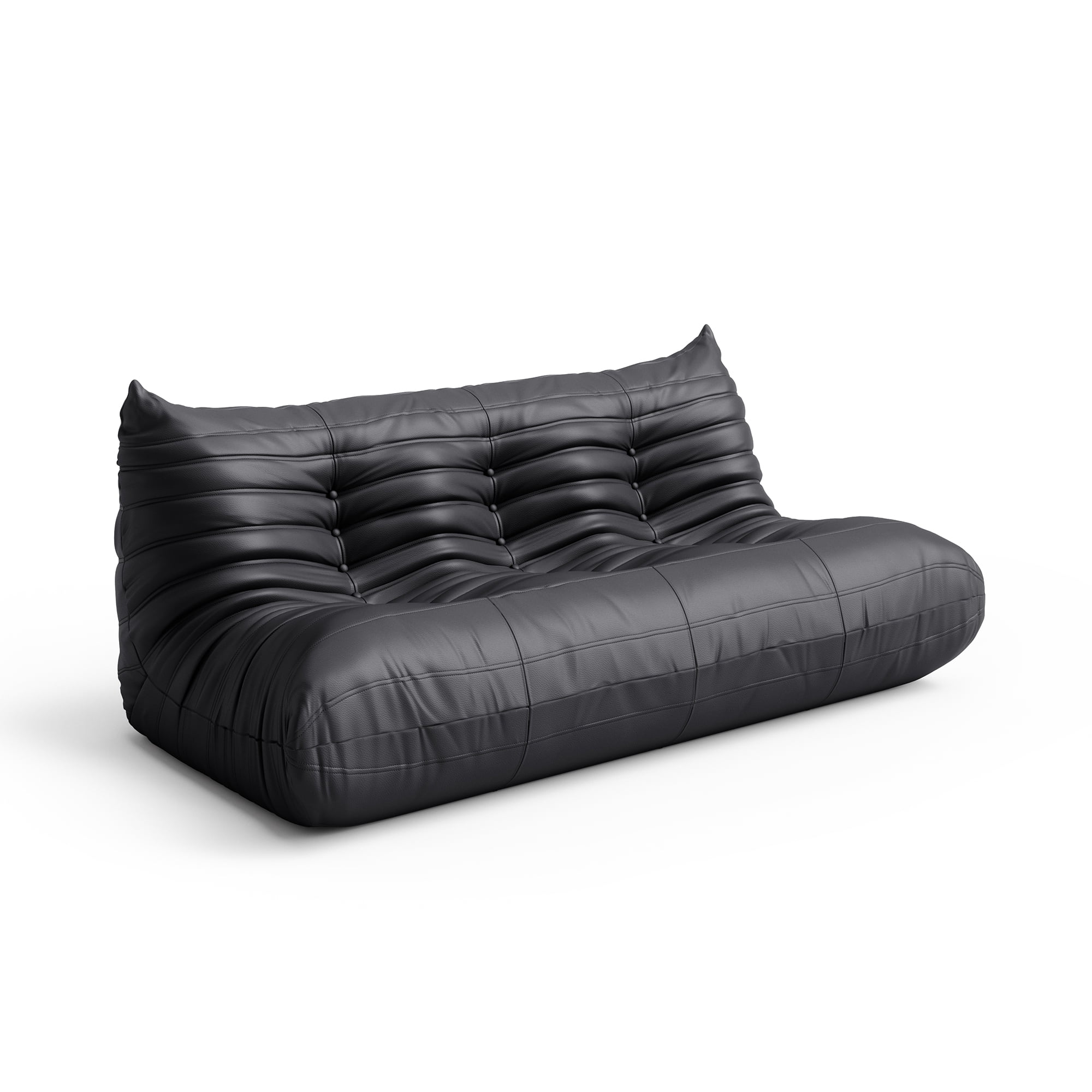 Gtilzria Lazy Sofa, Bean Bag Chair for Adults Floor Couch, 3 Seat Fireside Chair with Ergonomic Design Modern Faux Leather Lounge Chair for Living Room, Bedroom, Black