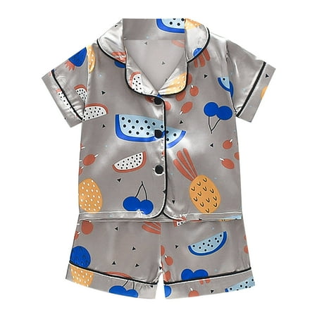 

Toddler Kids Baby Boys Girls Satin Cartoon Button Down Short Sleeve Shirt Tops + Shorts Pants Silk Pajamas Sleepwear Outfits Loungewear Set Personalized Bathrobes for Kids