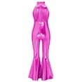 thumbnail image 4 of TiaoBug Girls Jumpsuit Shiny Metallic Disco Outfits 70s Retro Hippie Style Sleeveless Flared Pants Rompers Hot Pink 8, 4 of 5