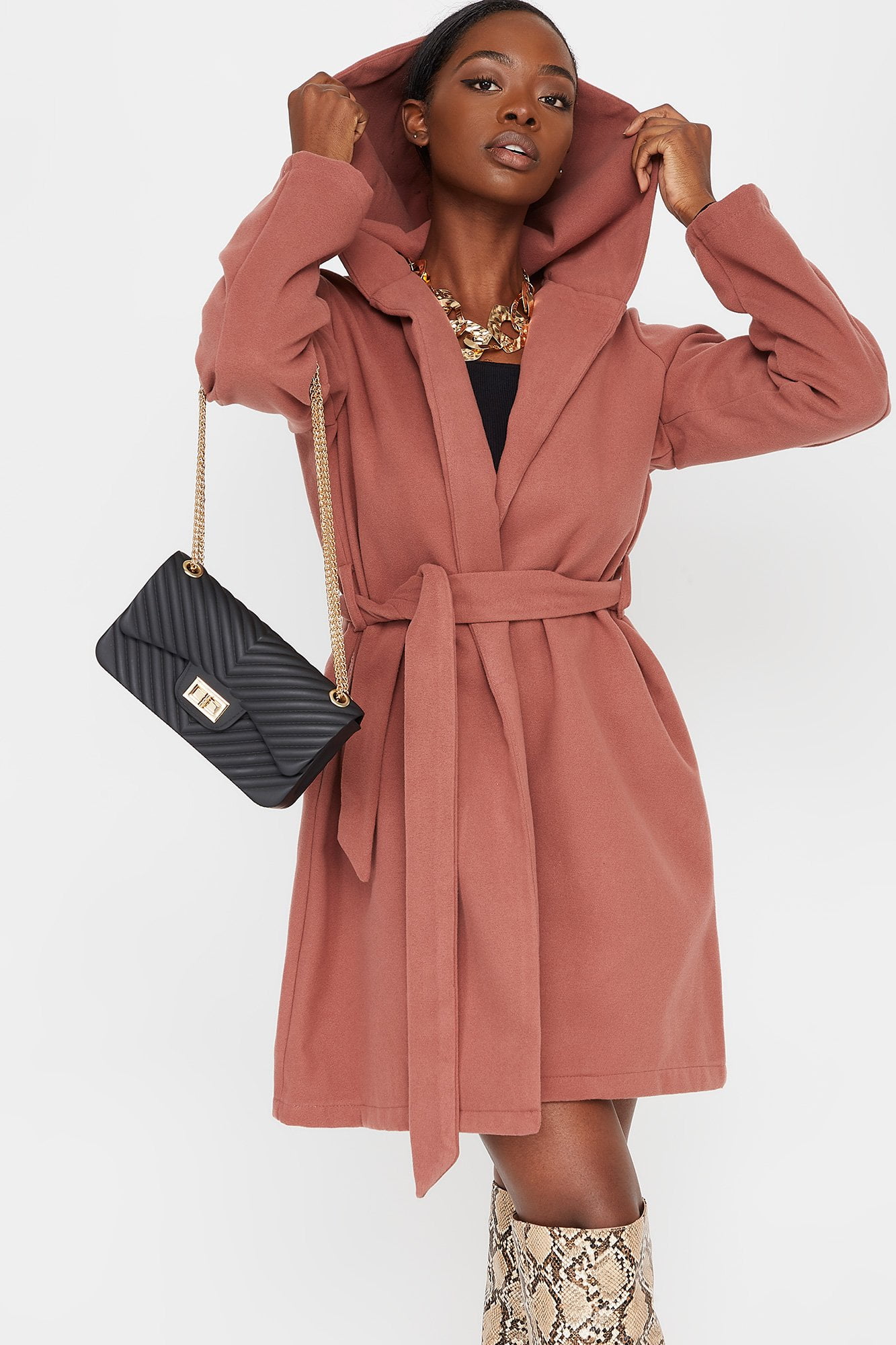 Urban Women's Wool Belted Open Front Hooded Coat Walmart Canada