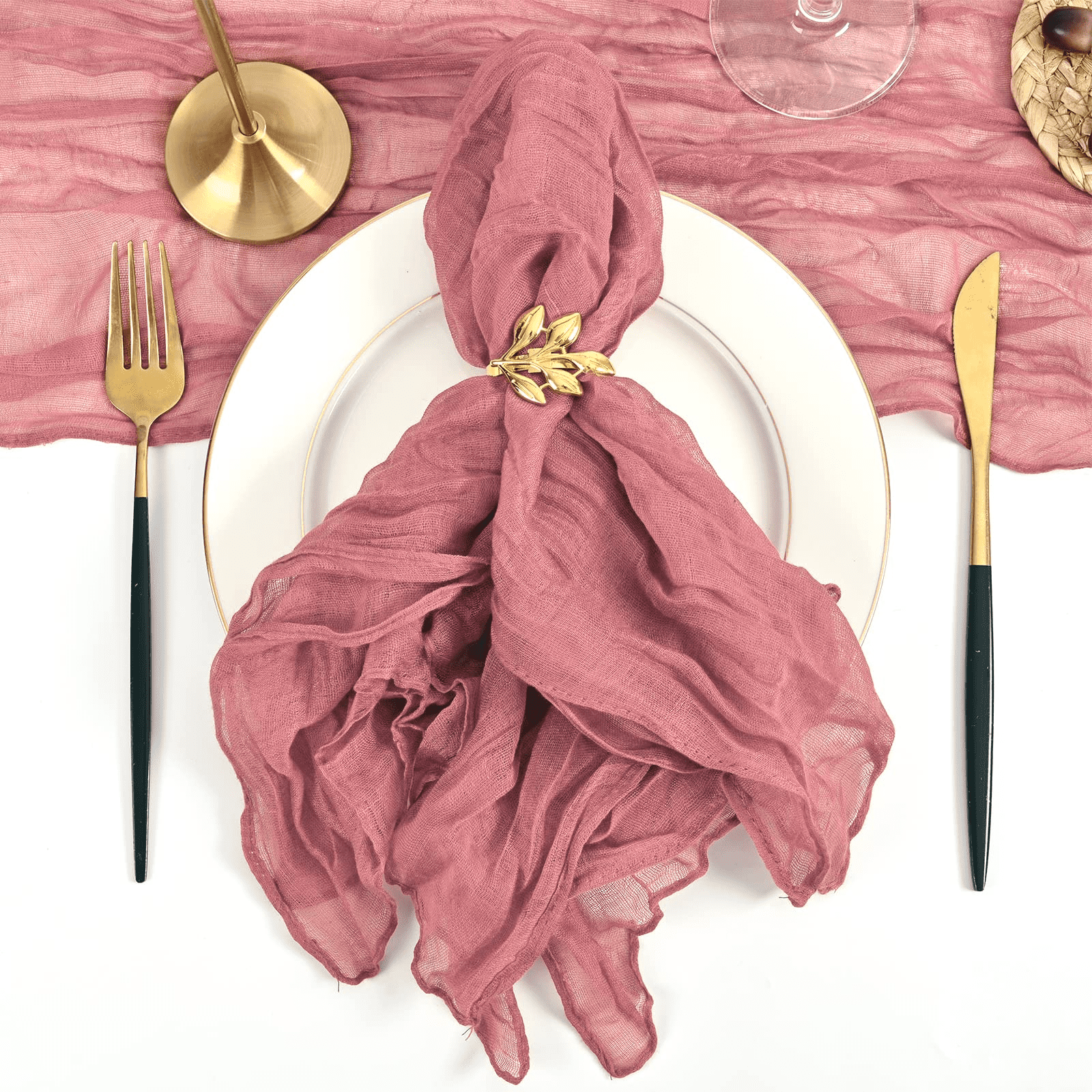 Prosky 6 PCS Gauze Cheesecloth Napkins , Chiffon Dinner Napkins Cloth with  6 PCS of Rope , Table Napkins , Cheesecloth Napkins , Napkin , Table