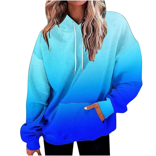 Hvobtty Sweat à Capuche pour Femmes, Manches Longues, Automne et Hiver, Imprimé Dégradé, avec Poche