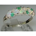 thumbnail image 2 of LBG British Made 14k White Gold Natural Opal & Emerald Womens Eternity Ring - Size 4.5 - 33 size options, 2 of 7