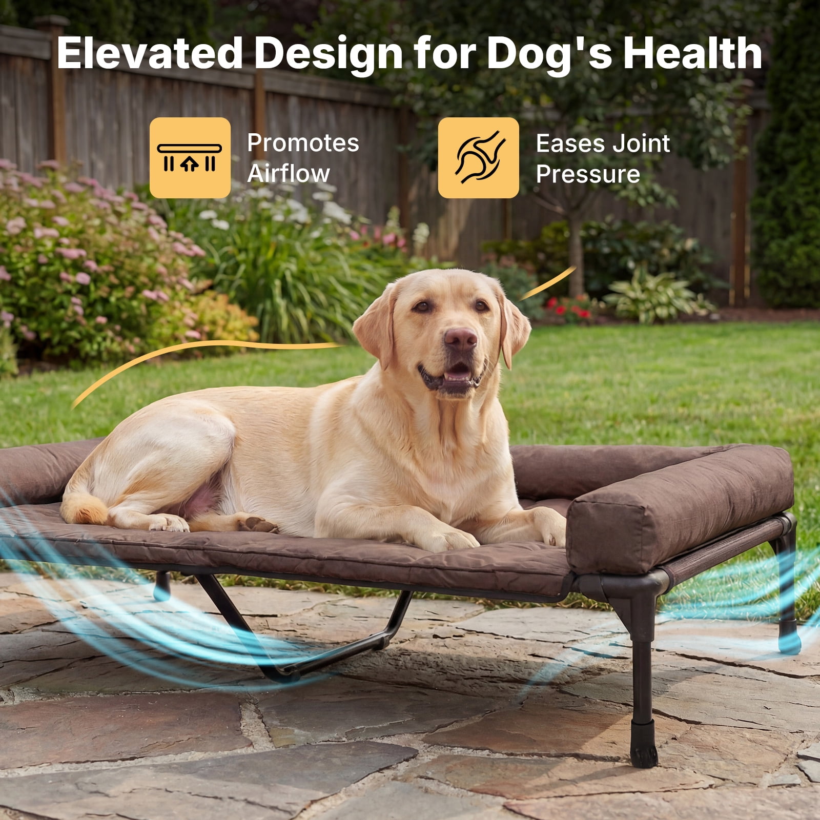 Veehoo Cooling Elevated Dog Bed + Waterproof Removable Pillow-Top Mat, 53 inches, Brown