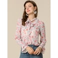 thumbnail image 3 of INSPIRE CHIC Blusa con cuello en V y lazo floral para mujer, camisa de manga larga con volantes y trompeta vintage, top Rosa M, 3 of 6