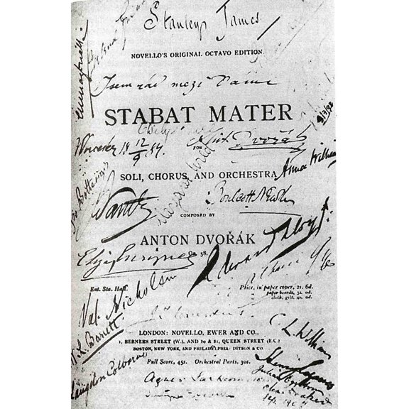 24x36 gallery poster, Title page of the score to Stabat Mater with signatures of performers