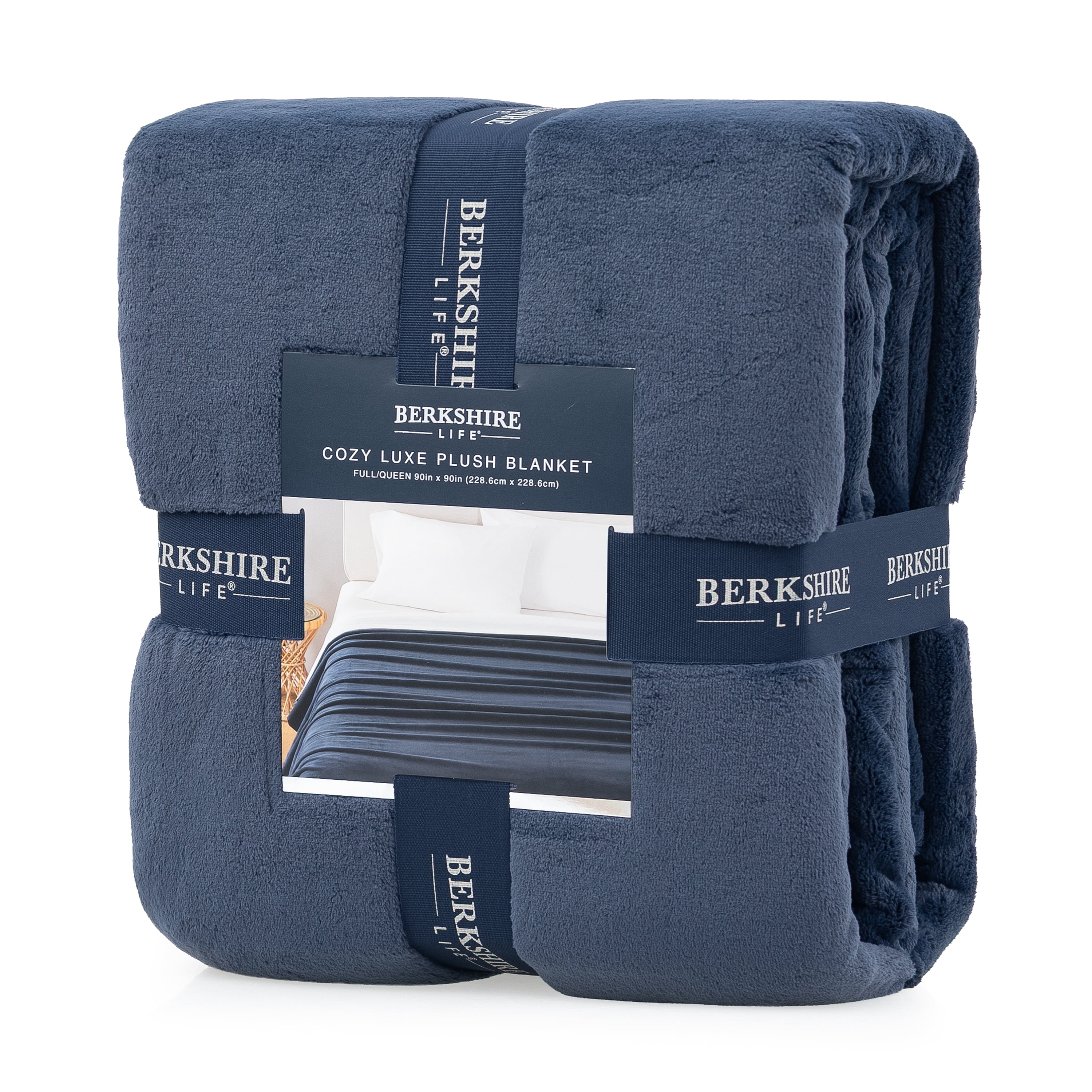 Berkshire Life Cozy Luxe Plush Bed Blanket Historical Blue