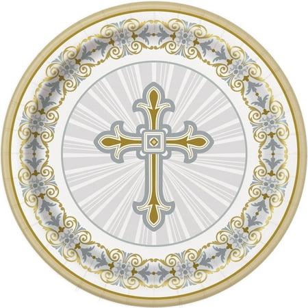  Gold  Silver Radiant Cross Religious Paper Dinner Plates 