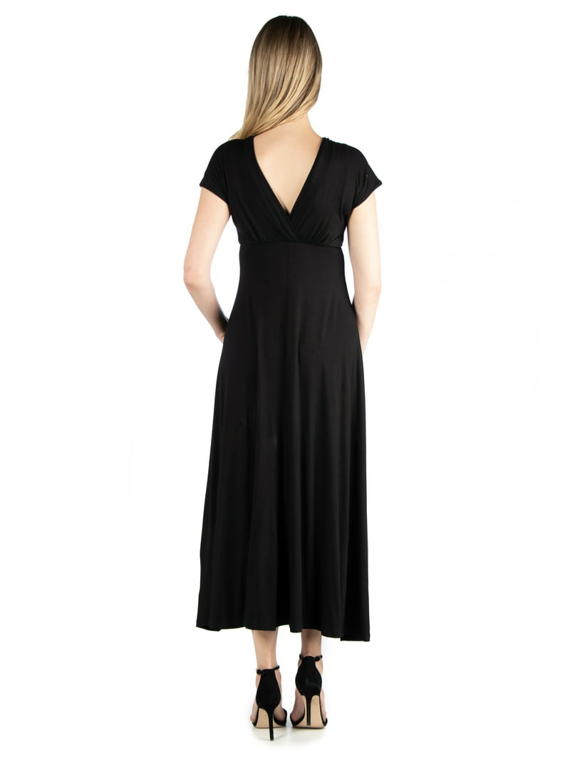 24seven Comfort Apparel Empire Waist V Neck Maternity Maxi Dress