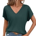 thumbnail image 2 of Lixiuxyad Women's T Shirts Short Sleeve V Neck Summer Tops Casual Loose Basic Solid Batwing Sleeve Tee Shirts Trendy Flowy,Green S, 2 of 6