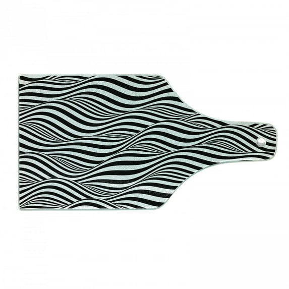 Abstract Surreal Cutting Board, Optical Illusion Look Monochrome Stripes Waves Print, Decorative Tempered Glass Cutting and Serving Board, in 3 Sizes, by Ambesonne