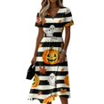 thumbnail image 2 of Halloween Dresses for Women Pumpkin Ghost Short Sleeve Funny Sundress Spider Webeb Castle V Neck Horror Midi Dresses, 3XL, 2 of 5