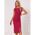 thumbnail image 2 of DARING DIVA Women's Sheath Boat Neck Formal Ruched Office Work Dress XL Red, 2 of 5