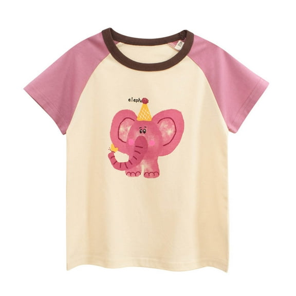 MEZZALL Children Cartoon Elephant Print Short Sleeved T-Shirt O-Neck Tee Tops Trendy Dailywear 4-5 Years