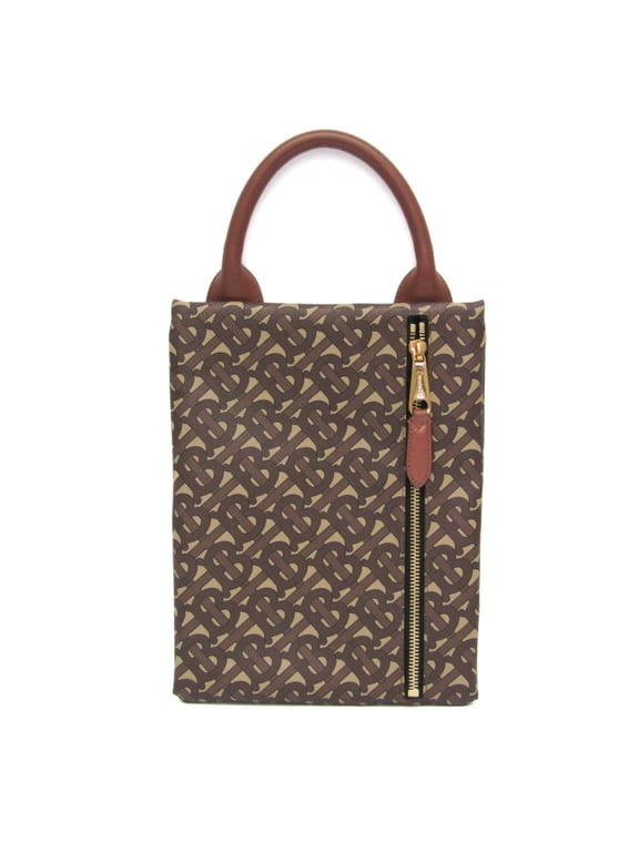 Pre-Owned Burberry TB Monogram Men,Women PVC,Leather Clutch Bag,Handbag Brown