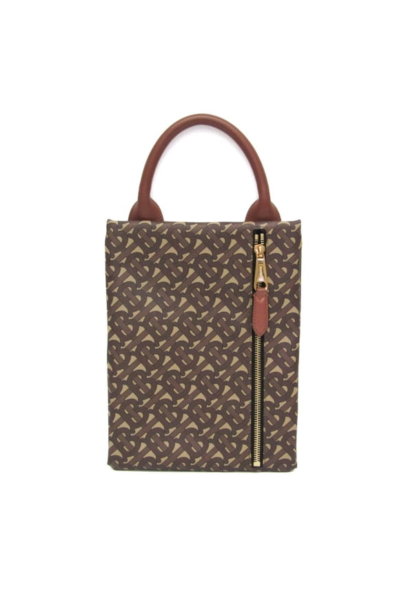 Pre-Owned Burberry TB Monogram Men,Women PVC,Leather Clutch Bag,Handbag Brown