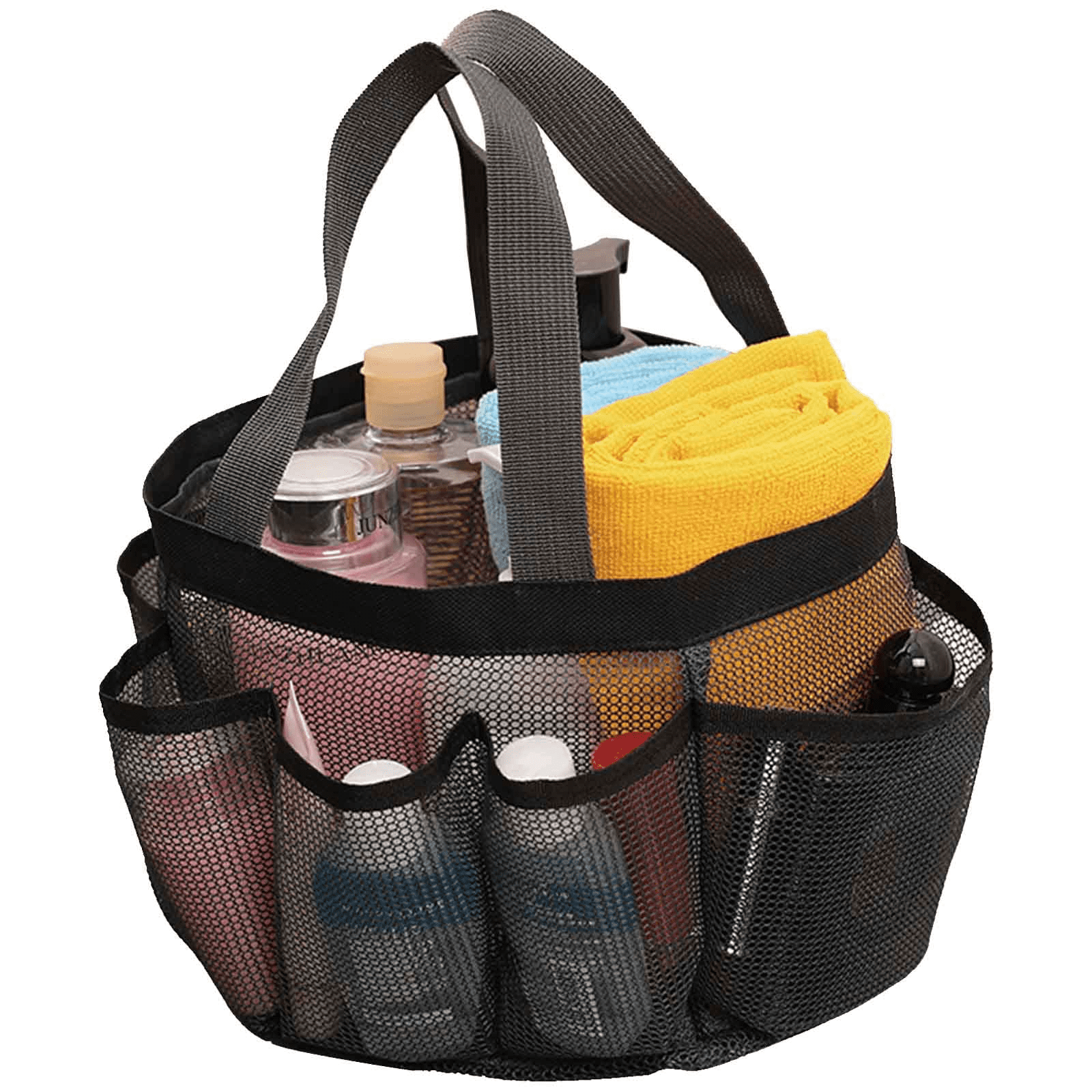 Siaomo Mesh Shower Caddy Portable Shower Tote Bag for College Dorm Essentials, Bathroom, Gym, Camp, Travel, 8 Storage Pocket Hanging Shower Caddy Basket, Quick Dry Toiletry Bag (8-Pockets | Black)