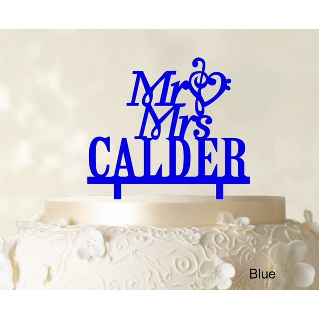 Mr & Mrs Wedding Cake Topper Personalized Blue Cake Topper Color Option Available 5-7 Inches Wide