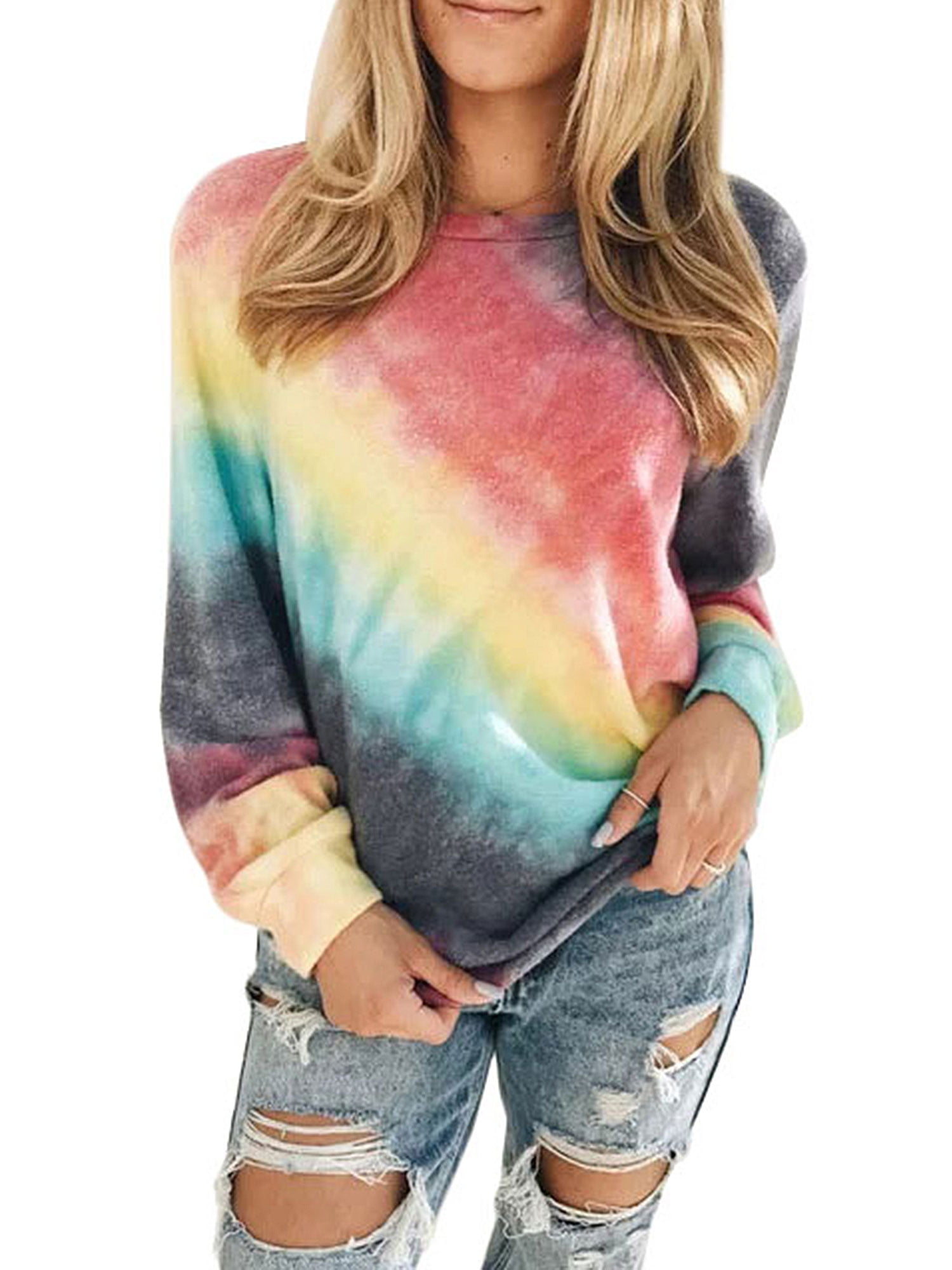 Womens Multicolor Print Long Sleeve Sweatshirt Loose Casual Pullover Tops Blouse Shirts 