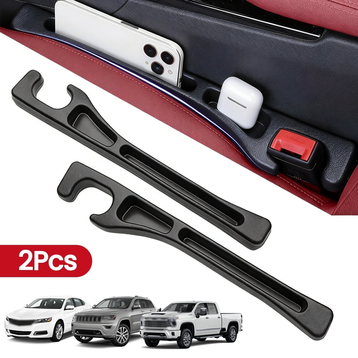 Ustris Car Seat Gap Filler, 2-Pack No-Drop Seat Side Gap Seam Filler Organizer with Phone Holder, Universal Fit Fill The Gap Between Seat & Console, Perfect for Car, SUV, Truck