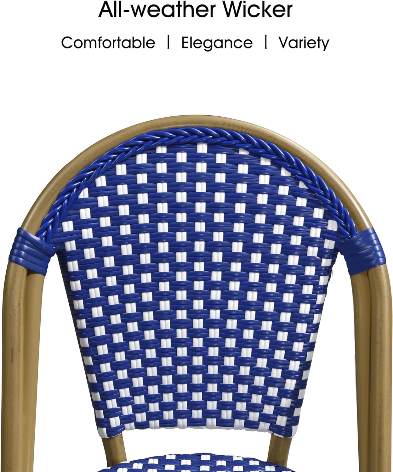 PURPLE LEAF Dining Chair Set of 2 Outdoor Dining Chairs French Hand-Woven Wicker Bamboo Print Finish Armless Chairs for Patio Porch Garden Indoor, Dark Blue
