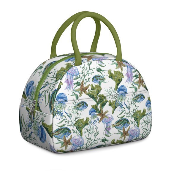 Under the Sea Collection: Starfish Lunch Box & Bag Set for Women, Ocean Life Insulated Reusable, Leakproof Soft Cooler Tote with Pockets for Adults