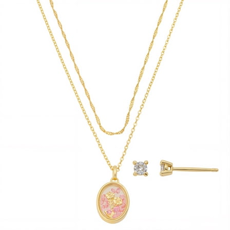 Believe by Brilliance Women's 14Kt Gold Flash Plated Genuine Crystal Shaker Flower Pendant Necklace and Earring Set