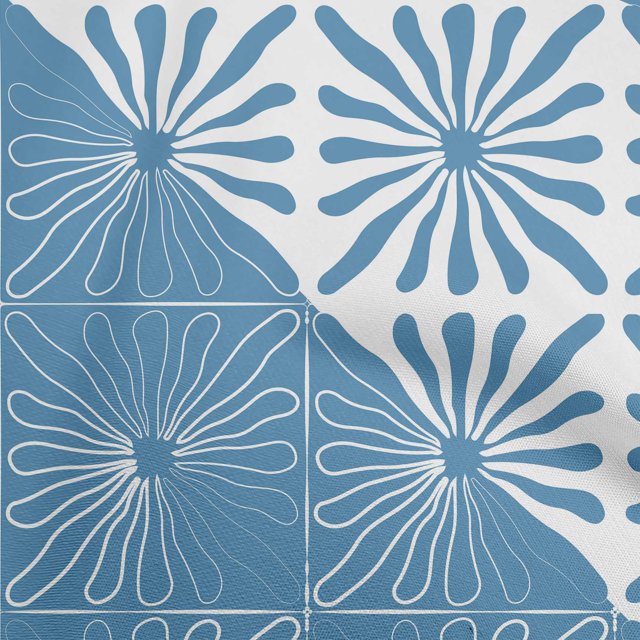 oneOone Cotton Cambric Medium Blue Fabric Geometric Modern Flower Sewing Craft Projects Fabric Prints By Yard 56 Inch Wide