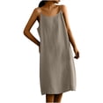 thumbnail image 2 of Ahuyic Womens Casual Dress,Womens Plus Size Dress,Womens Spring/Summer Sling Solid Color Dress Sling Round Neck Dress,Coffee,L, 2 of 4